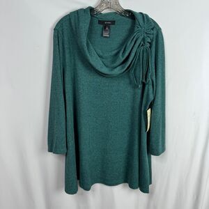 Ali Miles Women's Tunic Sweater Size 1X Green Cowl Neck NEW